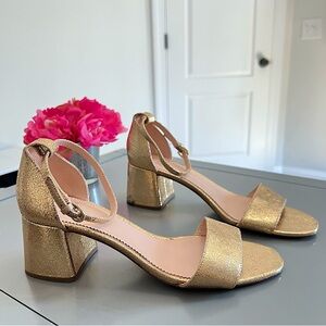 J. Crew Metallic Gold Ankle Strap Block Heels
